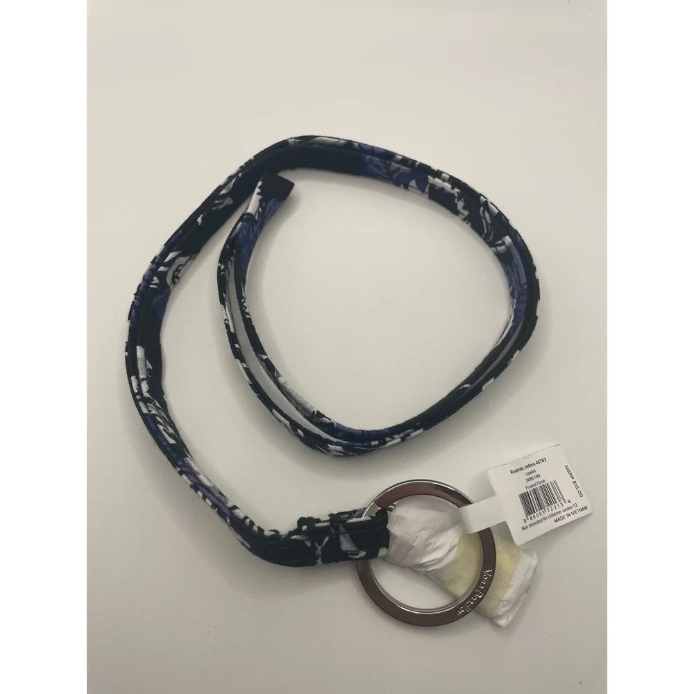 Vera Bradley Frosted Floral 18 Inch Lanyard Blue Black White NWT 24166-T89